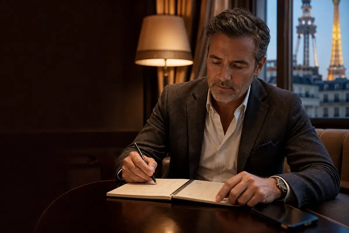 Established man planning a composed evening