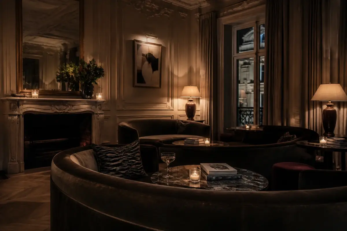 Intimate lounge with warm Parisian décor