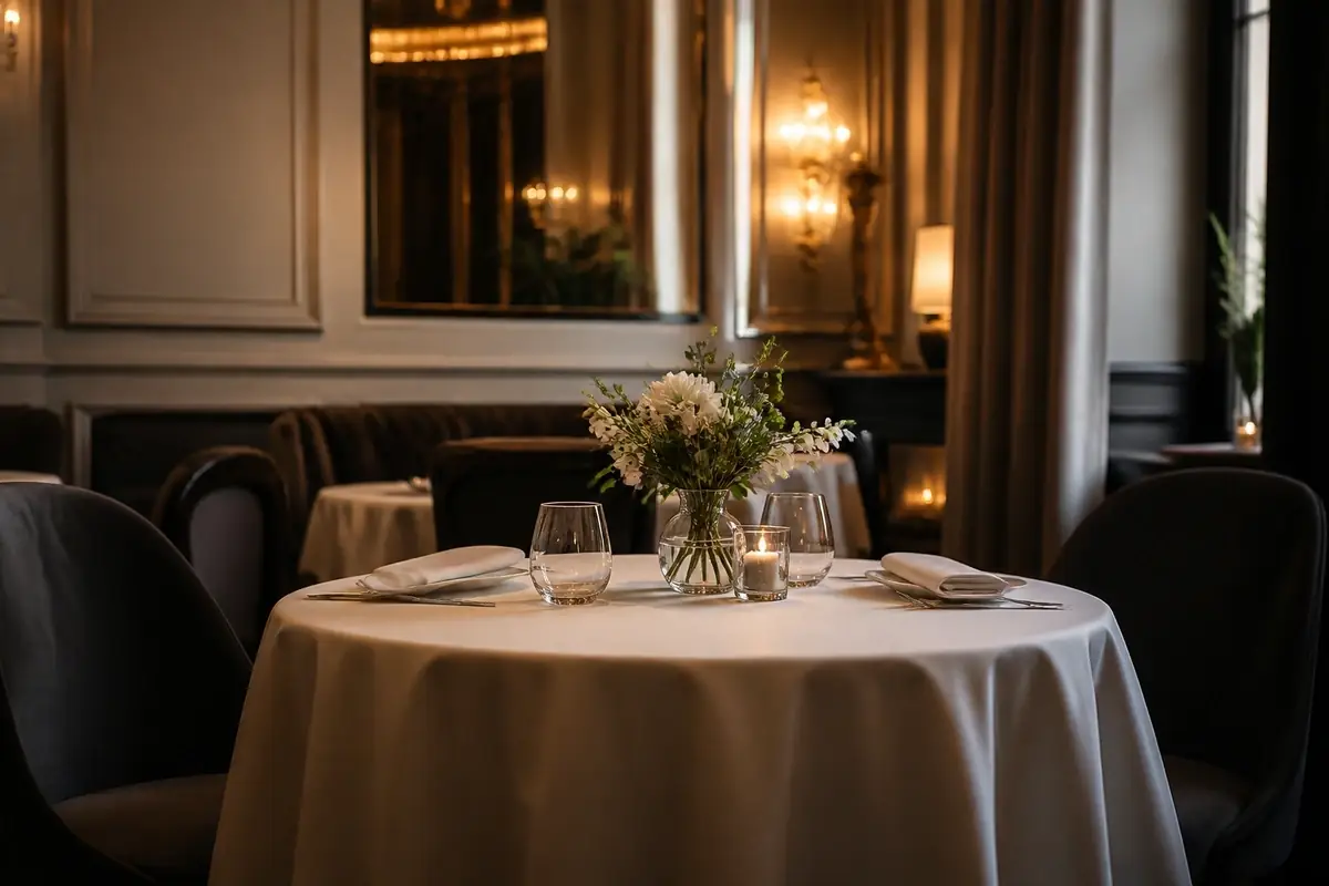 Elegant candlelit dining table in Paris